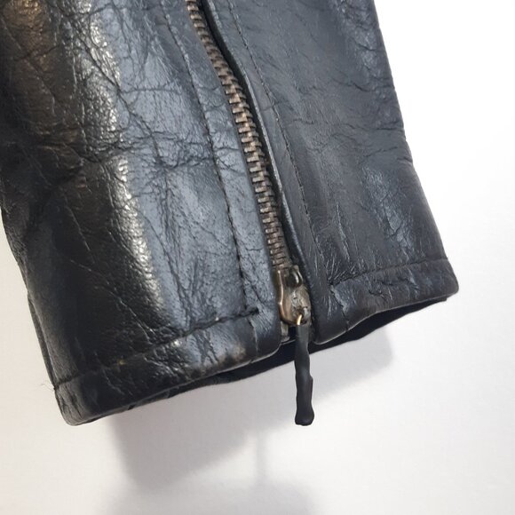 Rare Vintage Black Leather Bicker Jacket Great Seal of Oklahoma 1907 Snaps Large - Picture 7 of 17